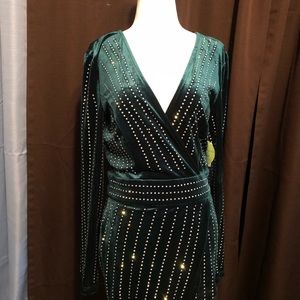 Rhinestone long sleeve short dress